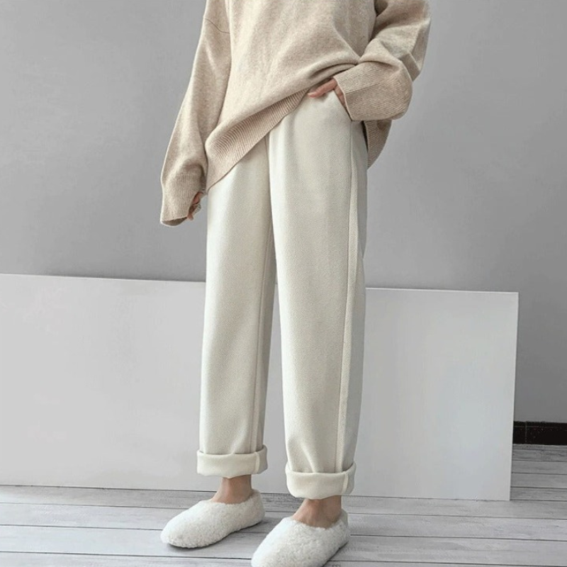 Knitted Straight Leg High Waist Loose Wide Woolen Pants