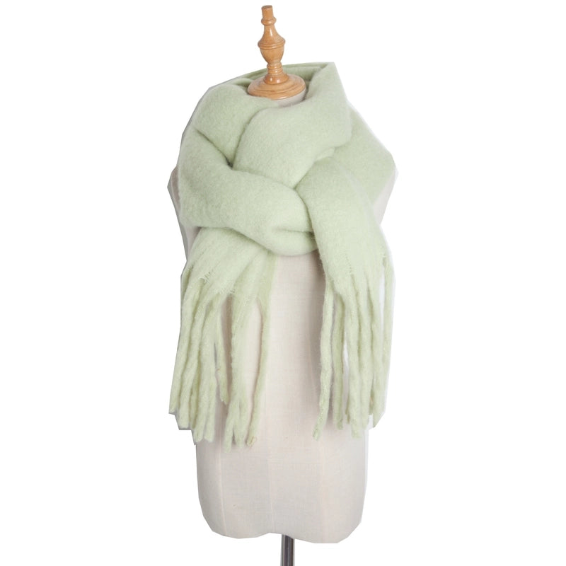 Autumn And Winter New Women's Shawl Long Tassel Thick Grass Green Thick Solid Color Scarf Multi-color Optional