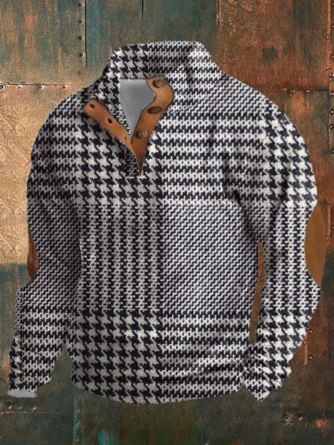 Men's Vintage Print Buttons Casual Sweatshirt
