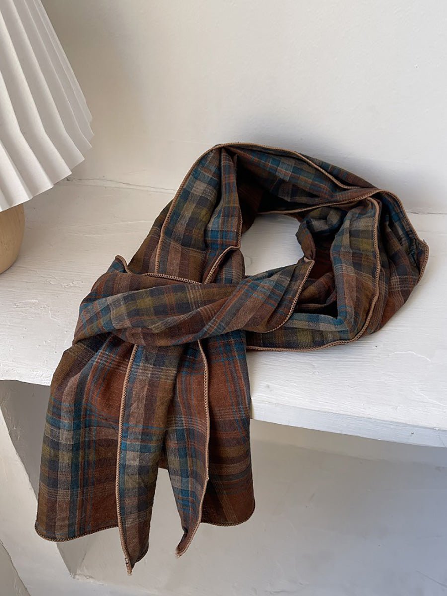 Women Retro Stripe Plaid Shawl Scarf