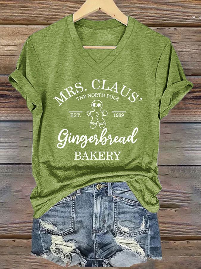 Women's Christmas Gingerbread Printed Casual T-Shirt