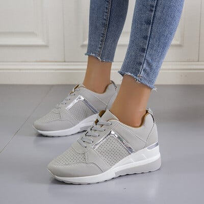 Casual Solid Colour Lace-up Wedge Sneakers