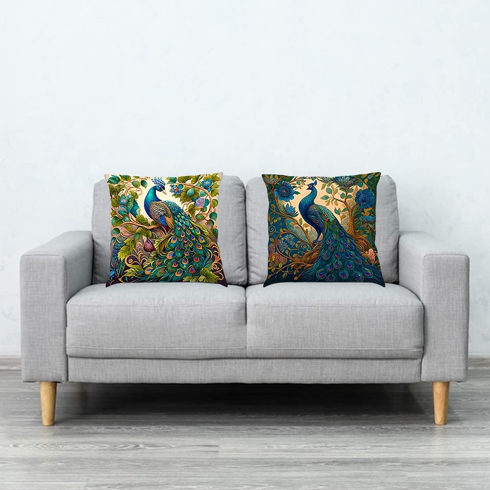 Cushion Cover with Vintage Peacock Oil Painting