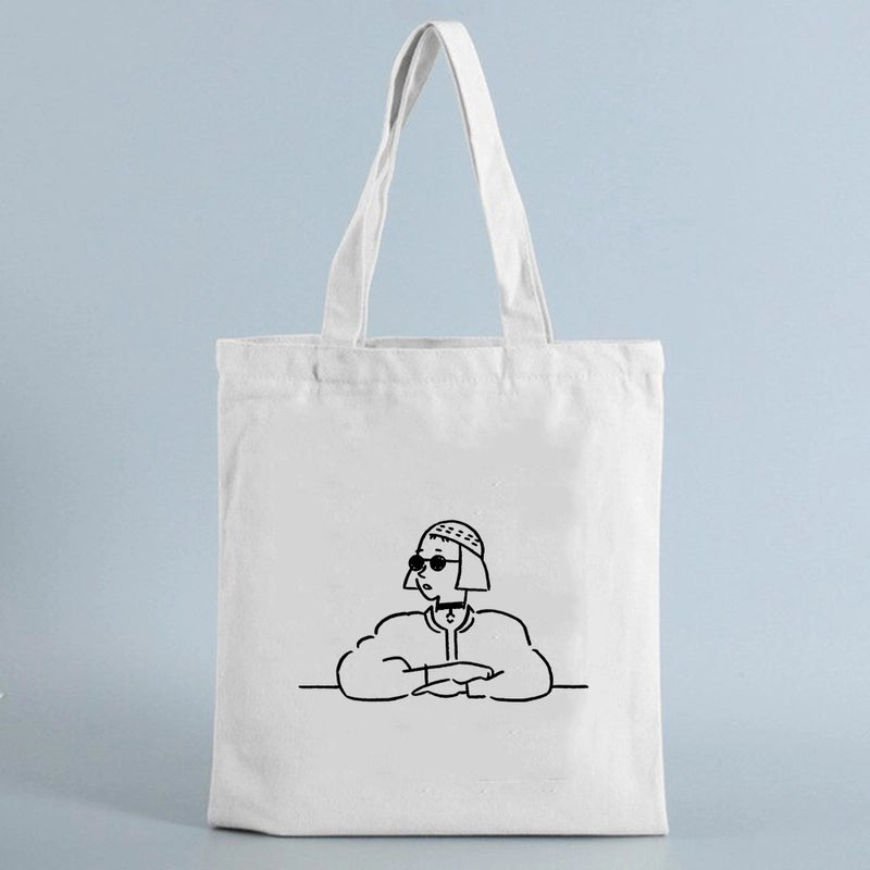 Women's Small Canvas Human Elegant Square Open Canvas Bag