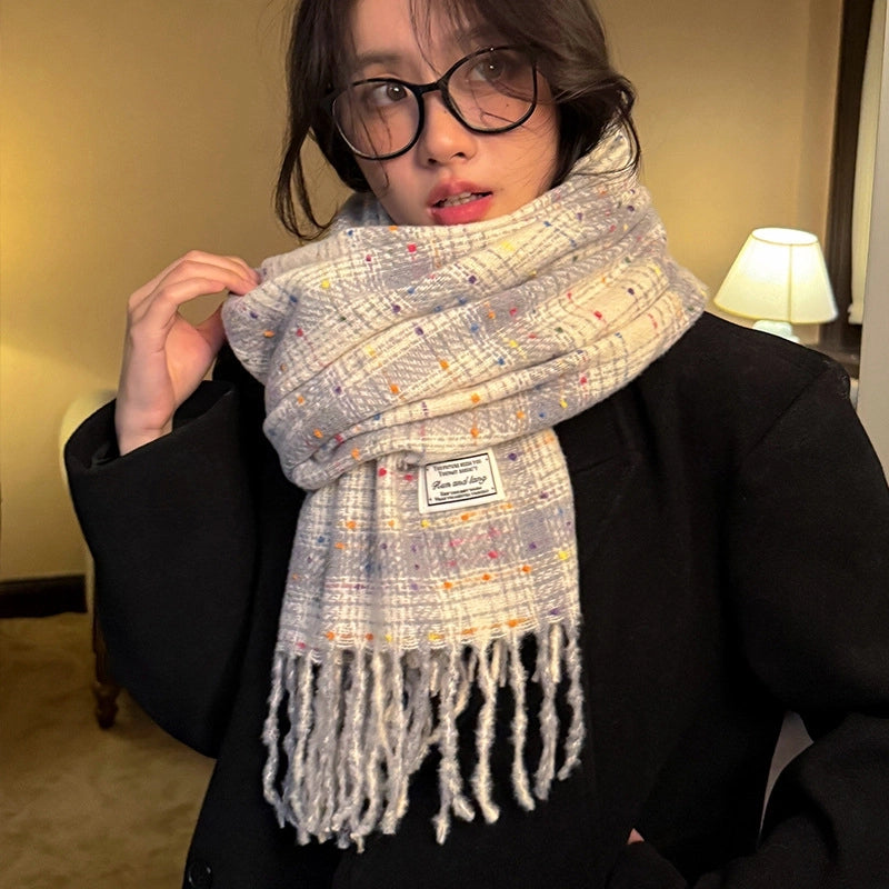 Women's Minimalist Lattice Imitation Cashmere Tassel Scarf