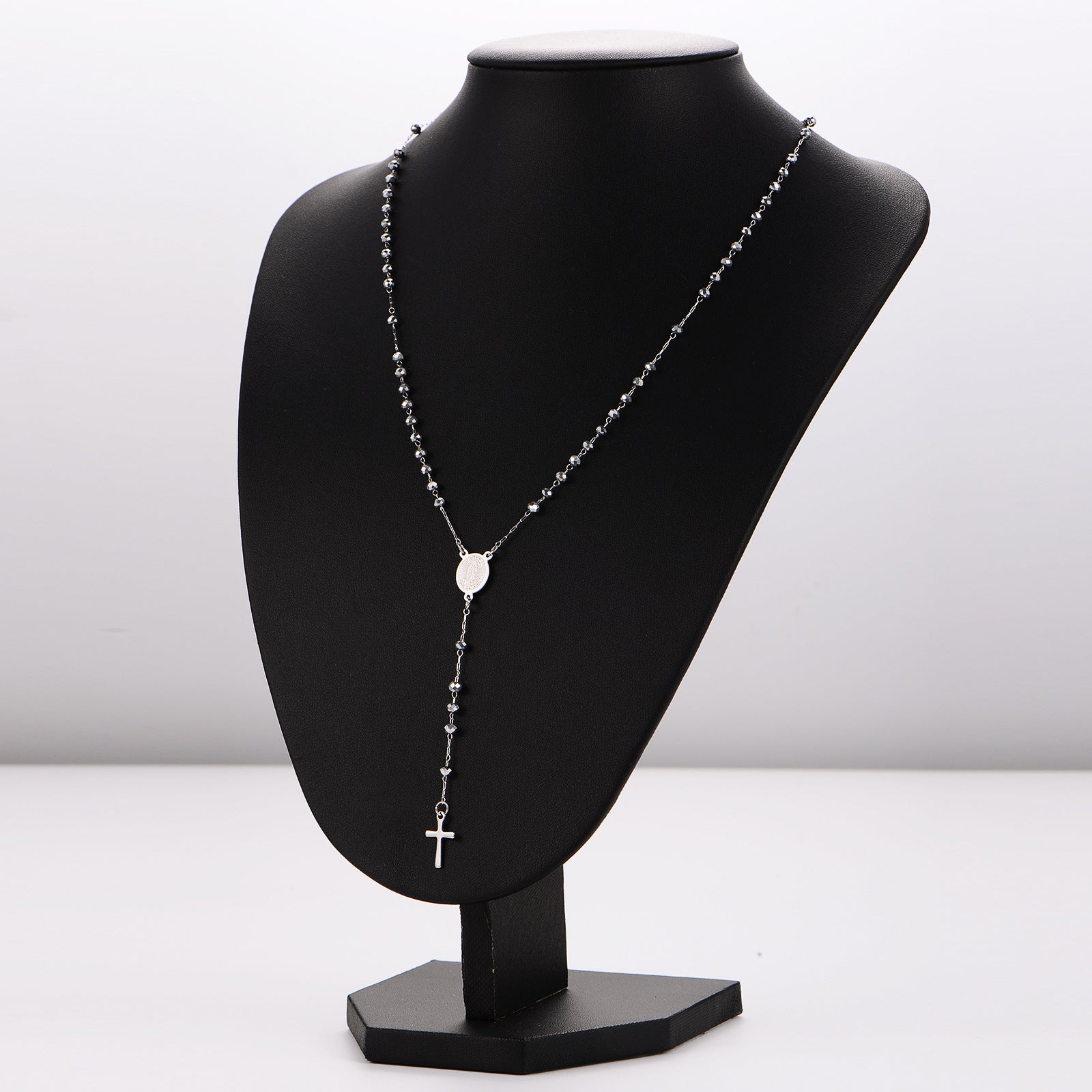 Aml Retro Cross Necklace Trendy Hip-Hop Cross Pendant Round Bead Chain