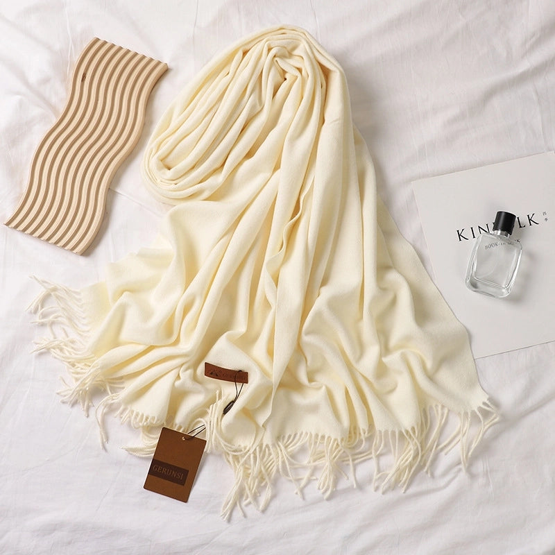 Solid Color Prickly Wool Scarf Women's 300g Ge Run Si Imitation Cashmere Thickened Scarf Japanese Style Plain Scarf For Autumn And Winter