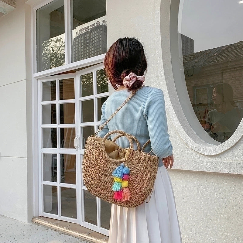 Women's All Seasons Straw Basic Beach Bag