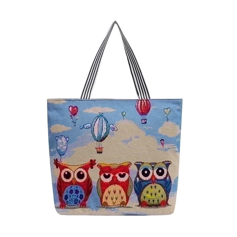 Women's Large All Seasons Nylon Animal Cartoon Cute Square Zipper Tote Bag