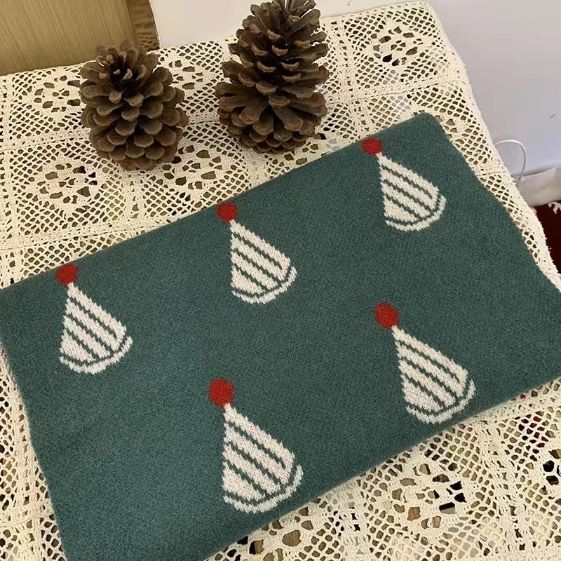 Christmas Gift Red Christmas Hat Wool Scarf Women's Winter Warm  Versatile Knitted Scarf Student