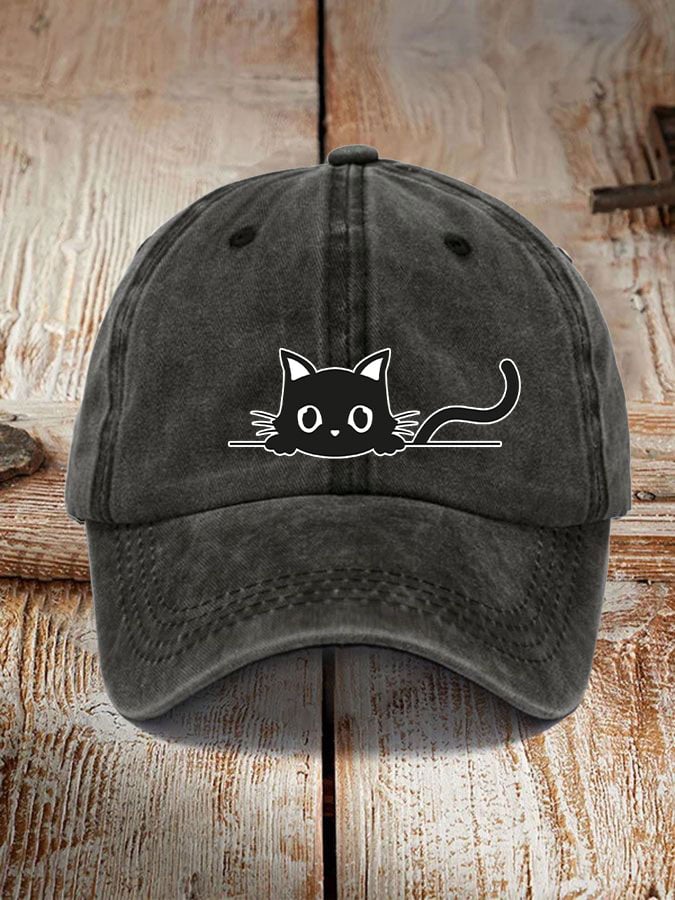 black cat print hat