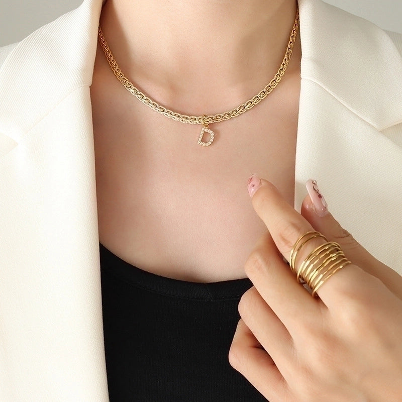 Fashion Letter 304 Stainless Steel Copper Zircon 18K Gold Plated Plating Pendant Necklace