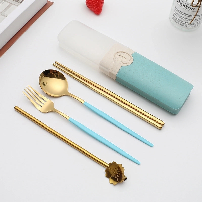 Retro Pastoral Color Block Stainless Steel Spoon Fruit Knife Fruit Fork 1 Set