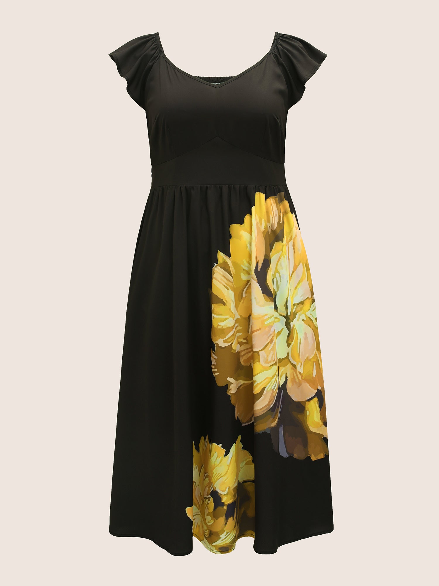 Carnation Print Ruffle Cap Sleeve Maxi Dress