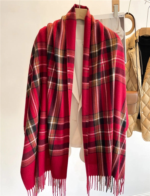 Women's Basic Minimalist Plaid Imitation Cashmere Polyester Scarf