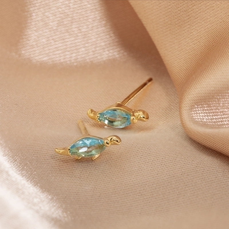1 Piece Minimalist Dinosaur Inlay Copper Gem Ear Studs