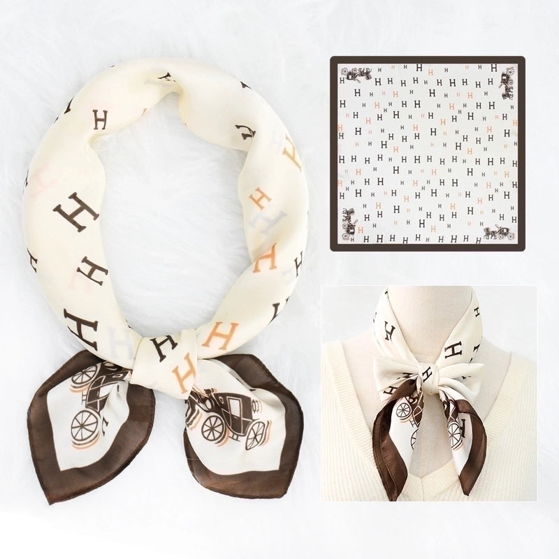2 Pieces Women's Elegant Plaid Flower Horse Satin Silk Scarf