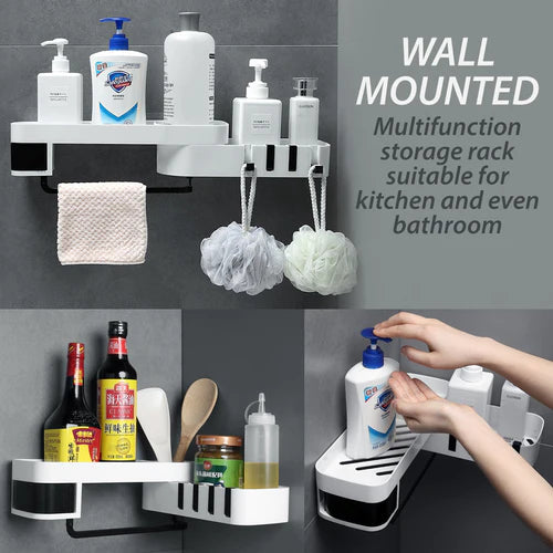 Shower Shelf. ABS Bathroom Shelf. No Drilling For Bathroom Kitchen (White Black)