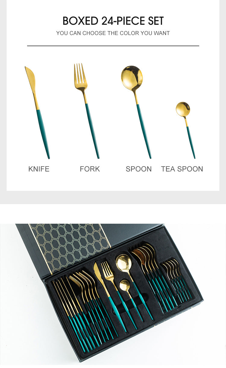 Green/Golden (4406)-24 PCs Premium Steel Cutlery Set