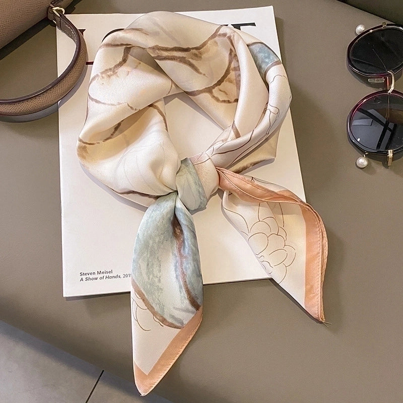 Women's Elegant Classic Style Color Block Satin Printing Silk Scarf