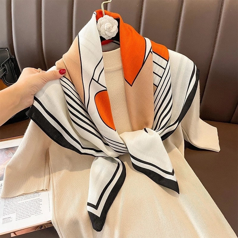 Women's Classical Square Flower Polyester Silk Scarf