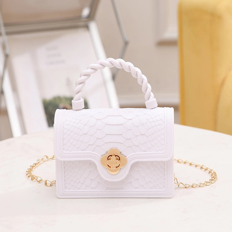 Women's PVC Solid Color Crocodile Classic Style Square Lock Clasp Crossbody Bag