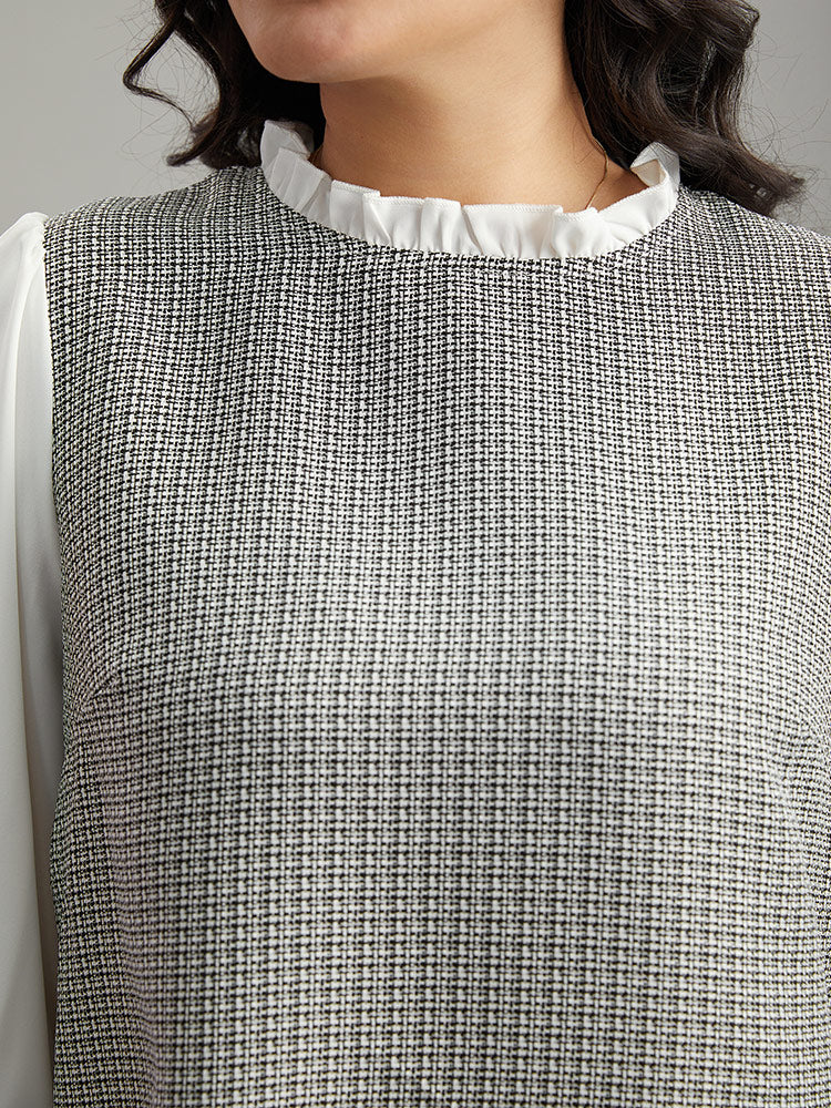 Gingham Ruffles Patchwork Frill Trim Blouse