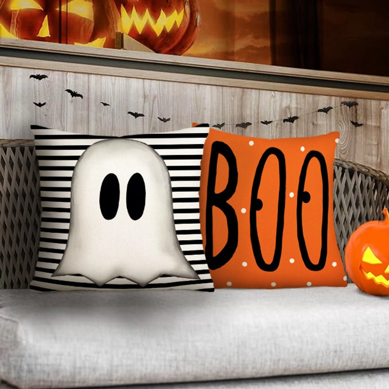 Halloween Funny IG Style Letter Stripe Ghost Linen Pillow Cases Couch & Sofa Decor