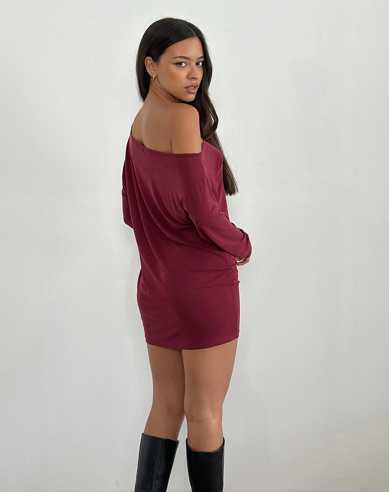 Shelisa Slouchy Mini Dress in Deep Red