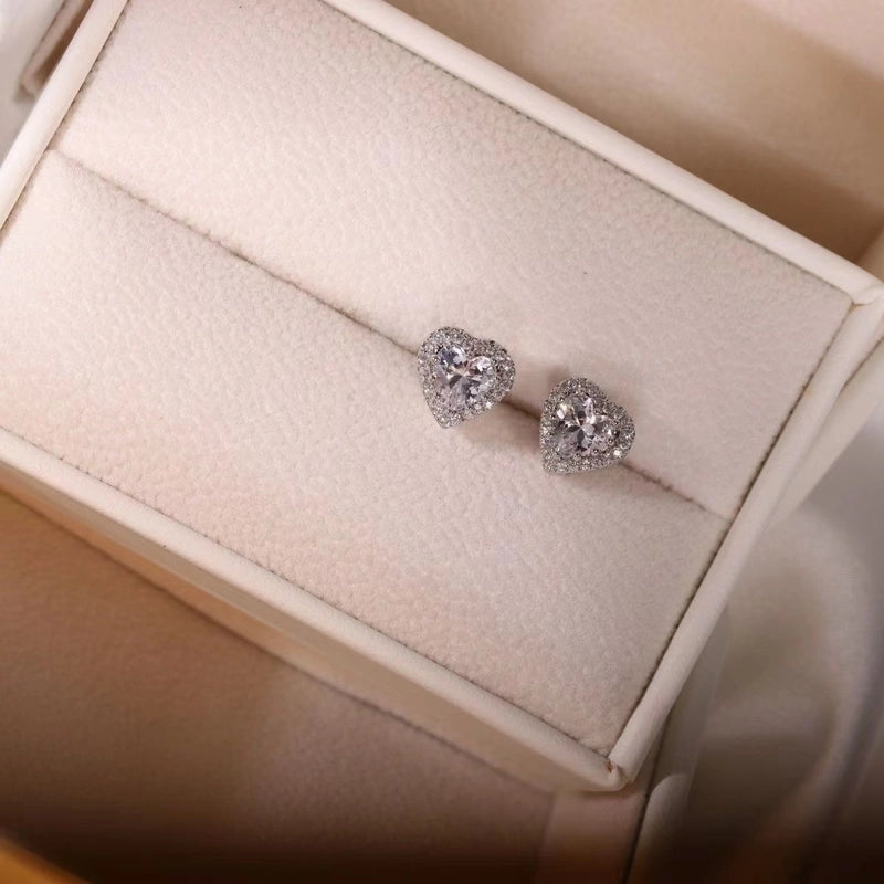 Titanium Steel Lady Inlay Heart Shape Zircon Necklace Earrings Rings