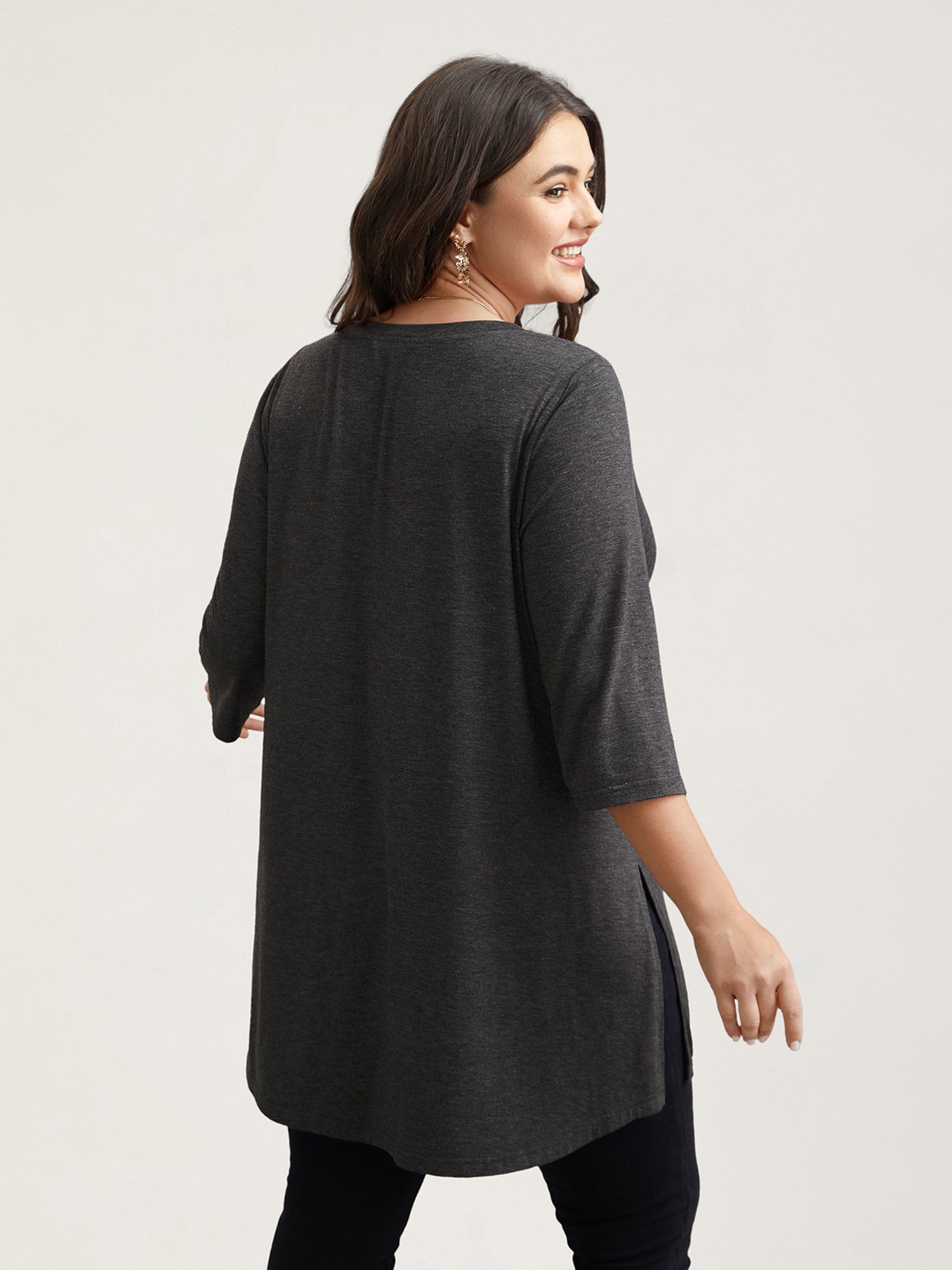 Solid Slit Round Neck Tunic T-Shirt