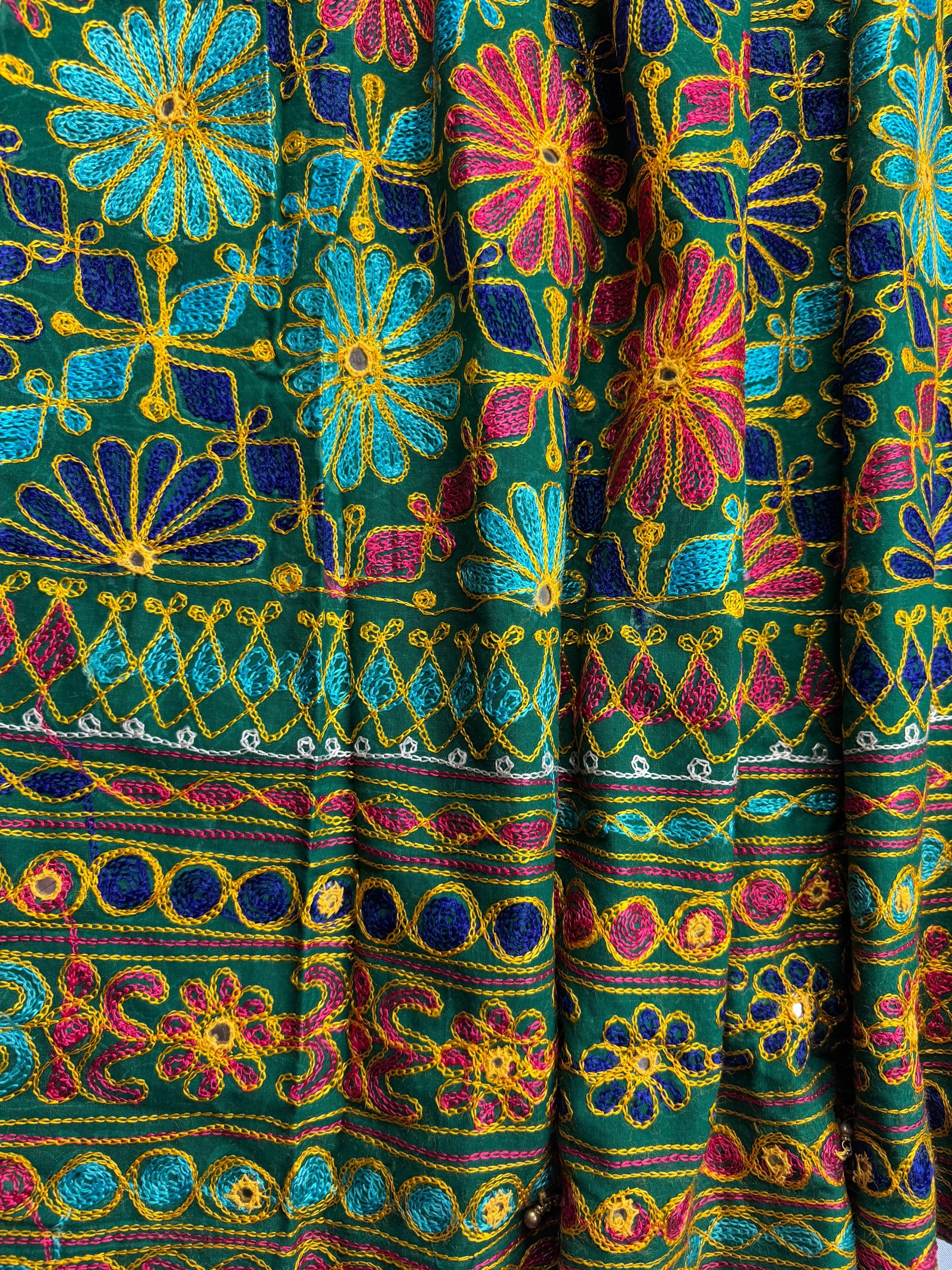 Vintage Green Floral Embroidered Skirt