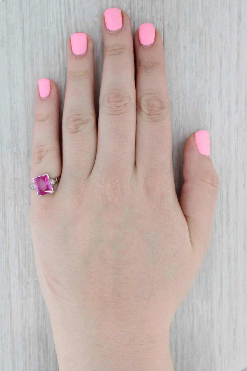 Vintage 3.35ct Lab Created Pink Red Ruby Ring 10k White Gold Size 7.5 Solitaire