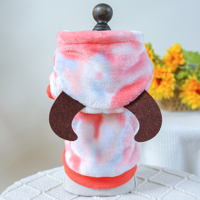 2 Pieces Pet Clothes Autumn And Winter Fleece-Lined Warm Dog Cat Clothing Decoration Flower Four-Legged Dinosaur Transformation Suit Collection