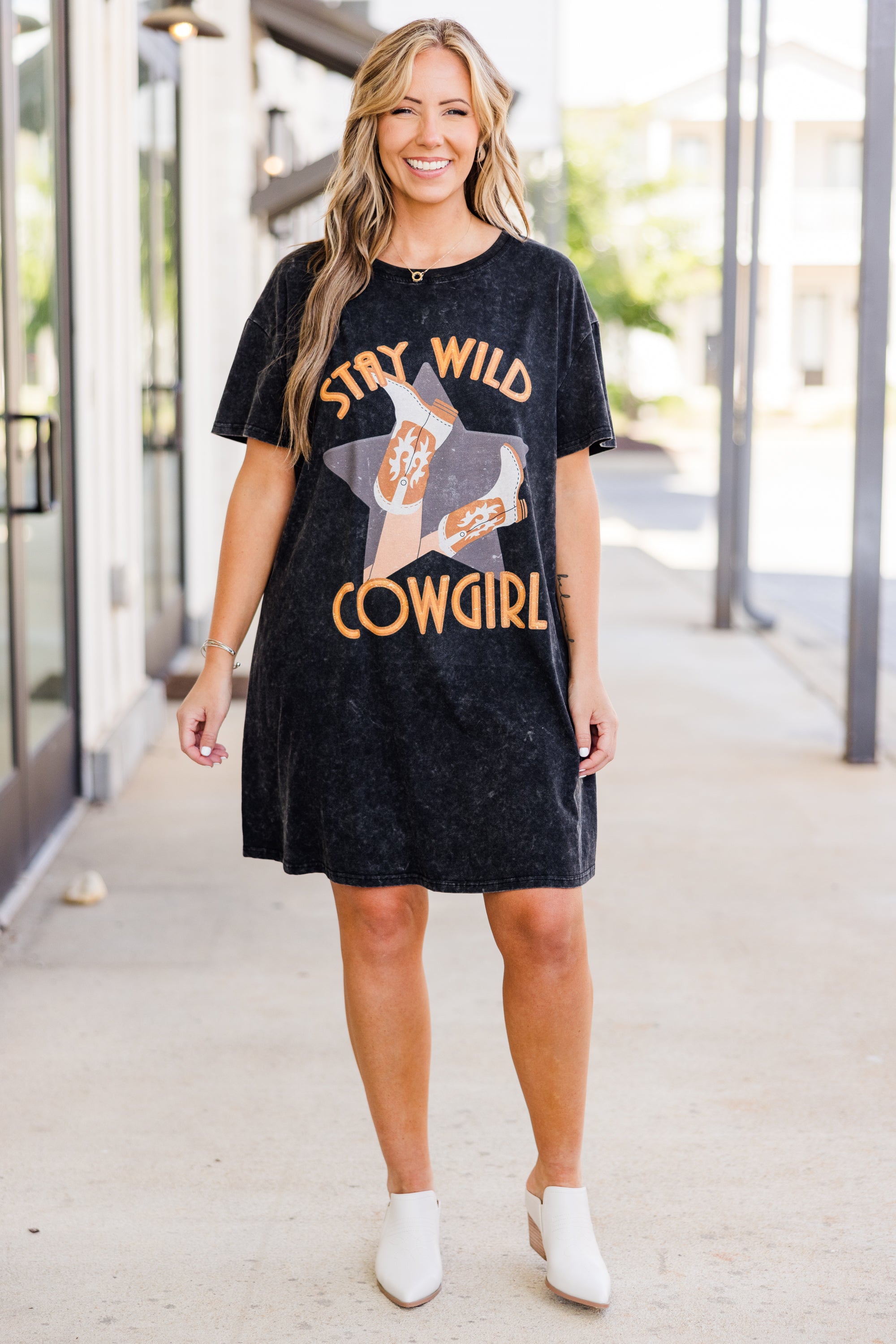 Stay Wild Cowgirl T-Shirt Dress. Black