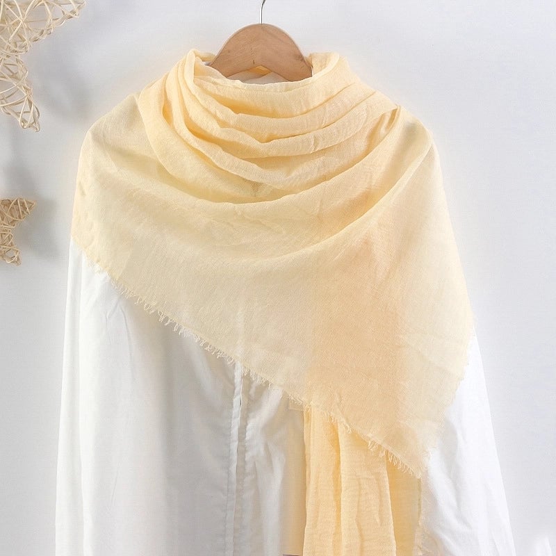 Hot Selling Solid Color Pleated Cotton And Linen Scarf Women's Bag Headscarf Crumpled Hair Fringe Bubble Scarf Women's Scarf Cover Head