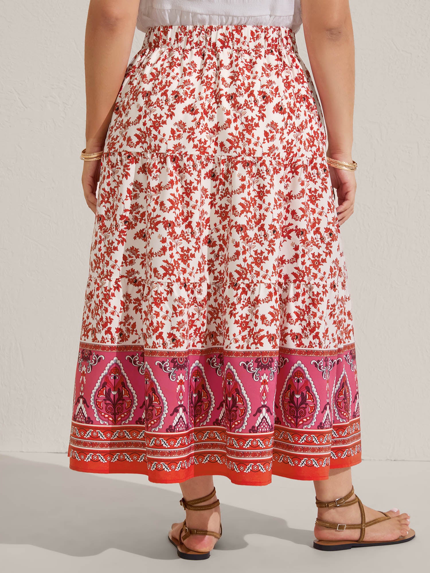 Floral Boho Print Tiered Maxi Skirt