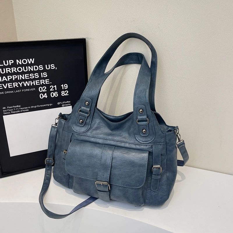 Women's Pu Leather Solid Color Basic Classic Style Streetwear Square Zipper Shoulder Bag