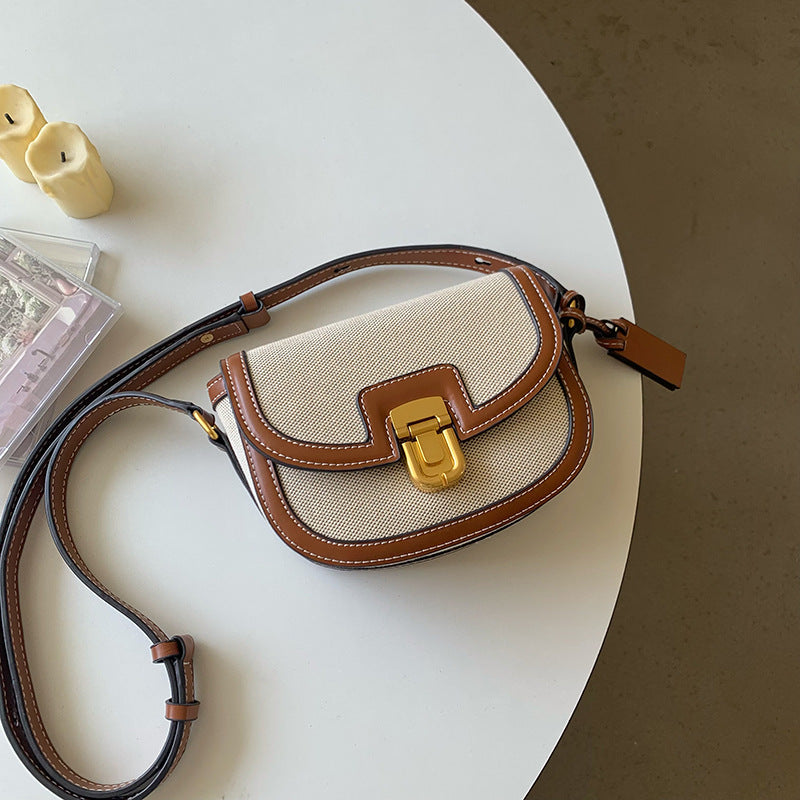 Retro  Contrast Color  Saddle Crossbody Bag