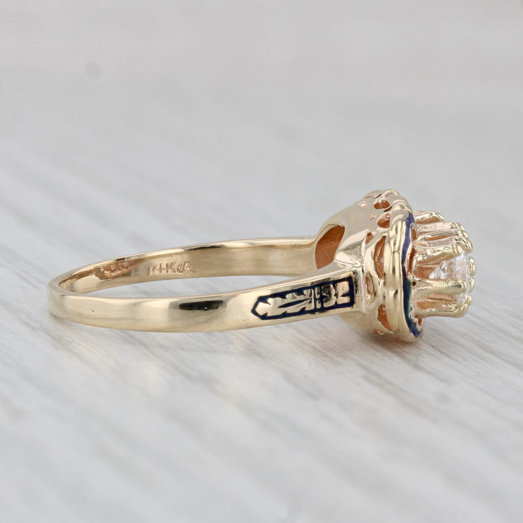 Vintage 0.75ctw Round Brilliant 3-Stone Ring 14k Yellow Gold Enamel