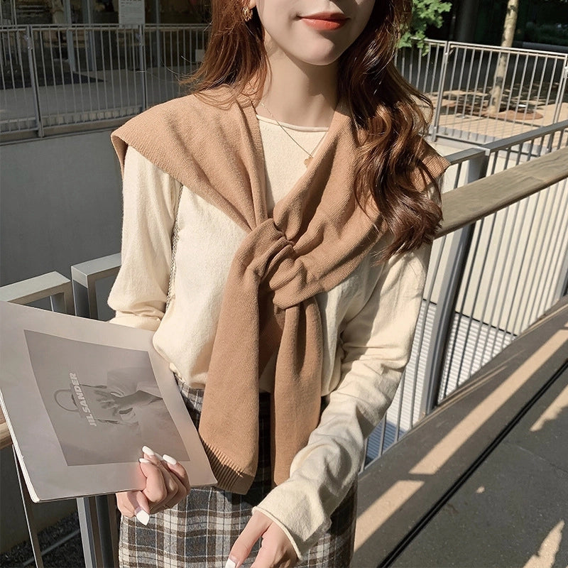 Unisex Casual Sweet Solid Color Knit Shawl