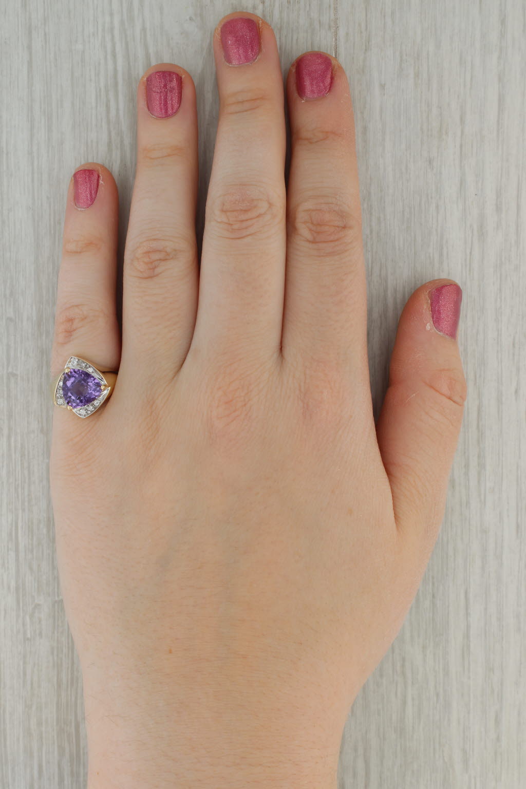 3.65ctw Amethyst Diamond Ring 14k Yellow Gold Size 6.25 Cocktail