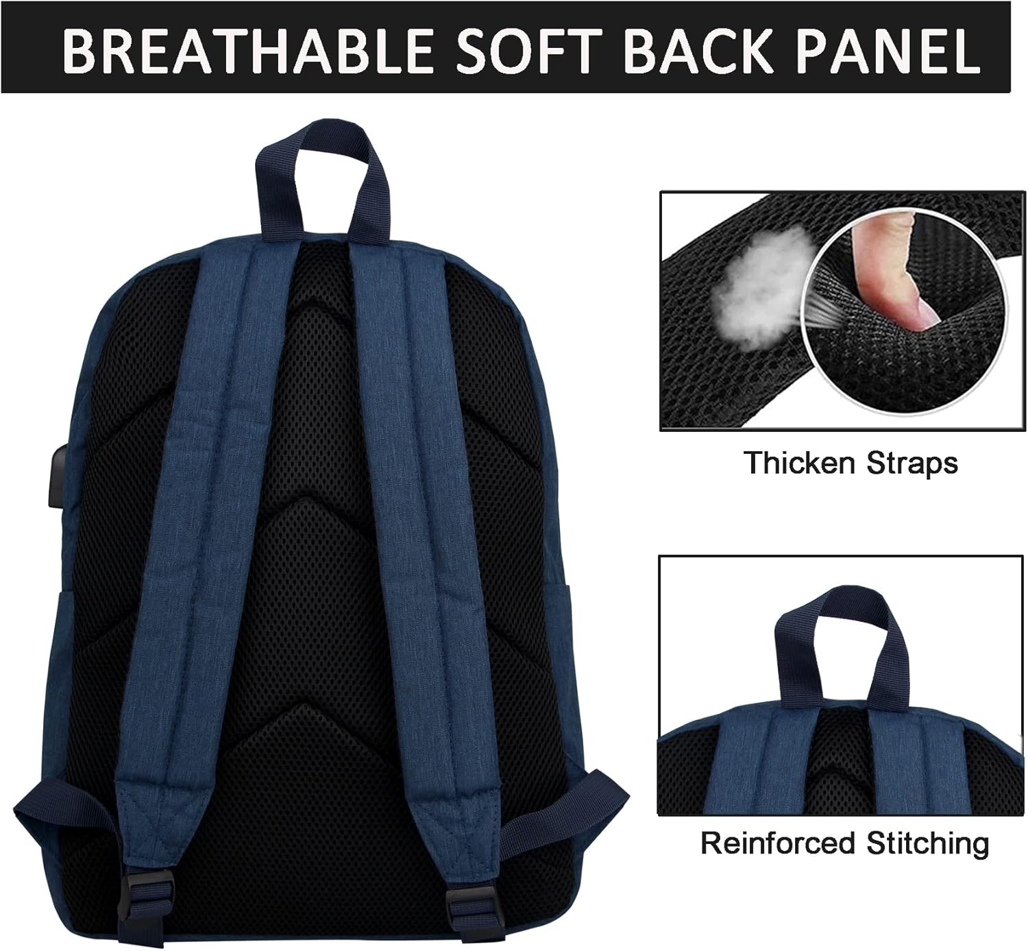 SUPACOOL Casual Laptop Backpack for Men and Women, School Backpack for Boys and Girls, College Bookbag, USB Charging Port, Lightweight Back Pack(Black)