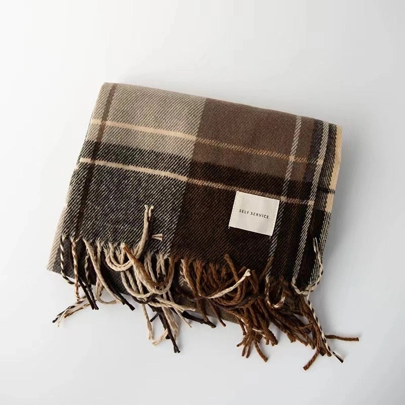 New Plaid Autumn And Winter White Scarf Women's  Atmosphere Warm Soft Tassel Shawl Scarf