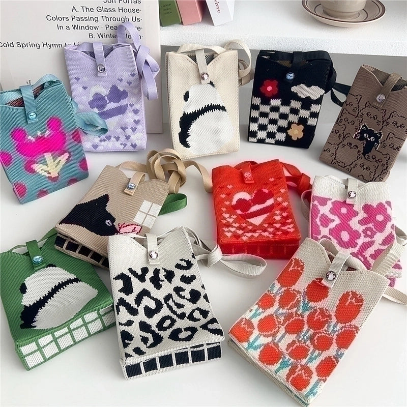 Women's All Seasons Knit Animal Cute Bucket Buckle Phone Wallets