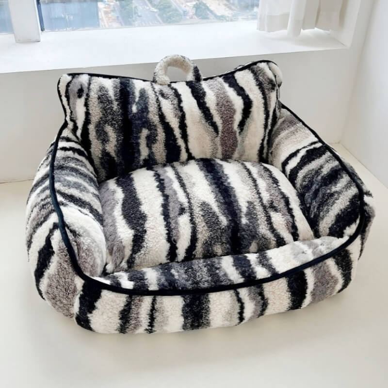 Luxury Lambswool Zebra Print Dog & Cat Sofa Bed