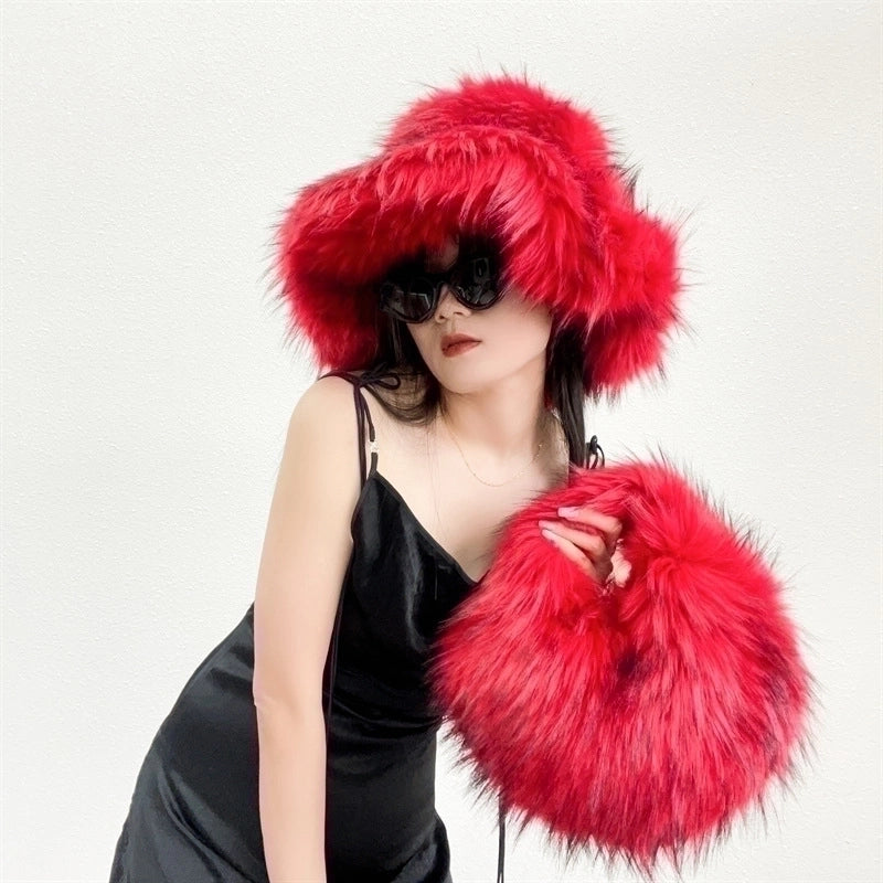 Women's Autumn&winter Plush Color Block Streetwear Round Magnetic Buckle Handbag