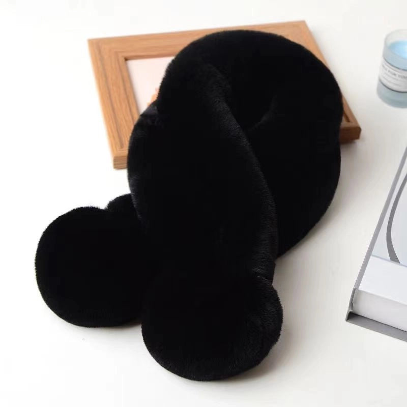 Three-tube Warm Thickened Plush Warm Anti-rabbit Fur Scarf Simple Cross Scarf
