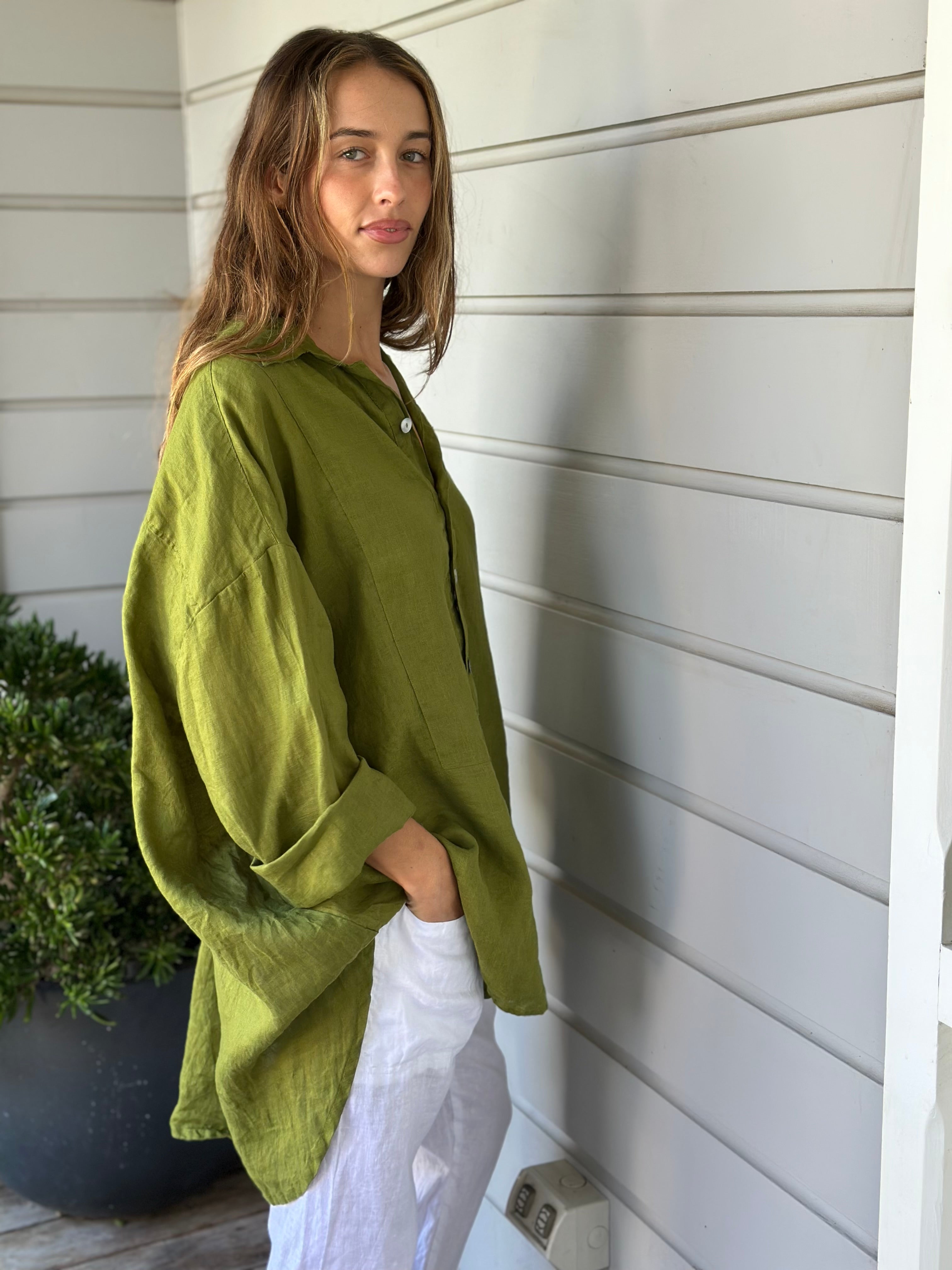 megan shirt - olive linen