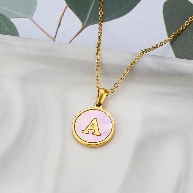 Minimalist Letter Titanium Steel Plating Inlay Shell Pendant Necklace